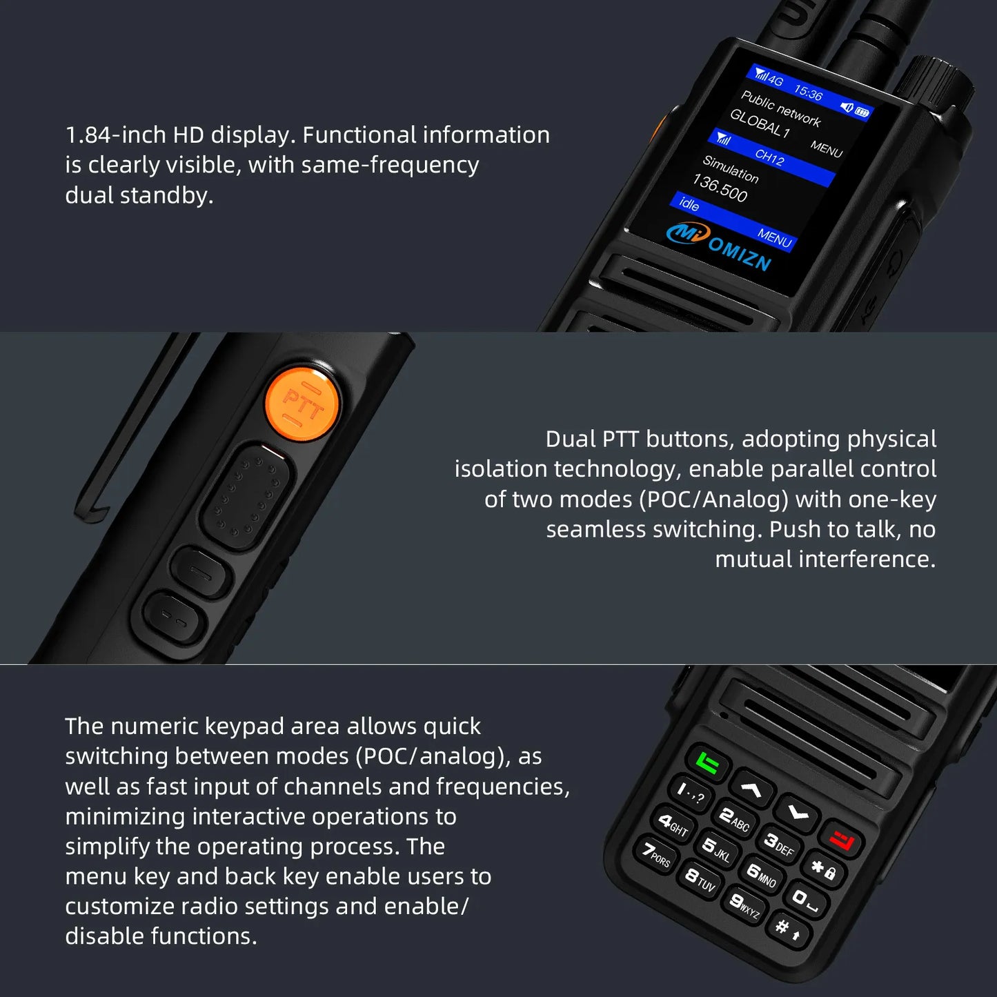 OMIZN X8 Dual Mode Walkie Talkie 4G UHF Android Unlimited Range Zello Real-PTT GPS